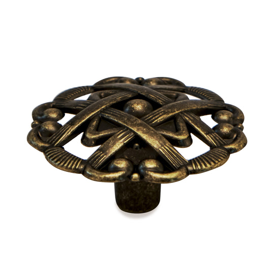 Weave 1-1/2 in. Antique Brass Round Cabinet Knob (10-Pack)