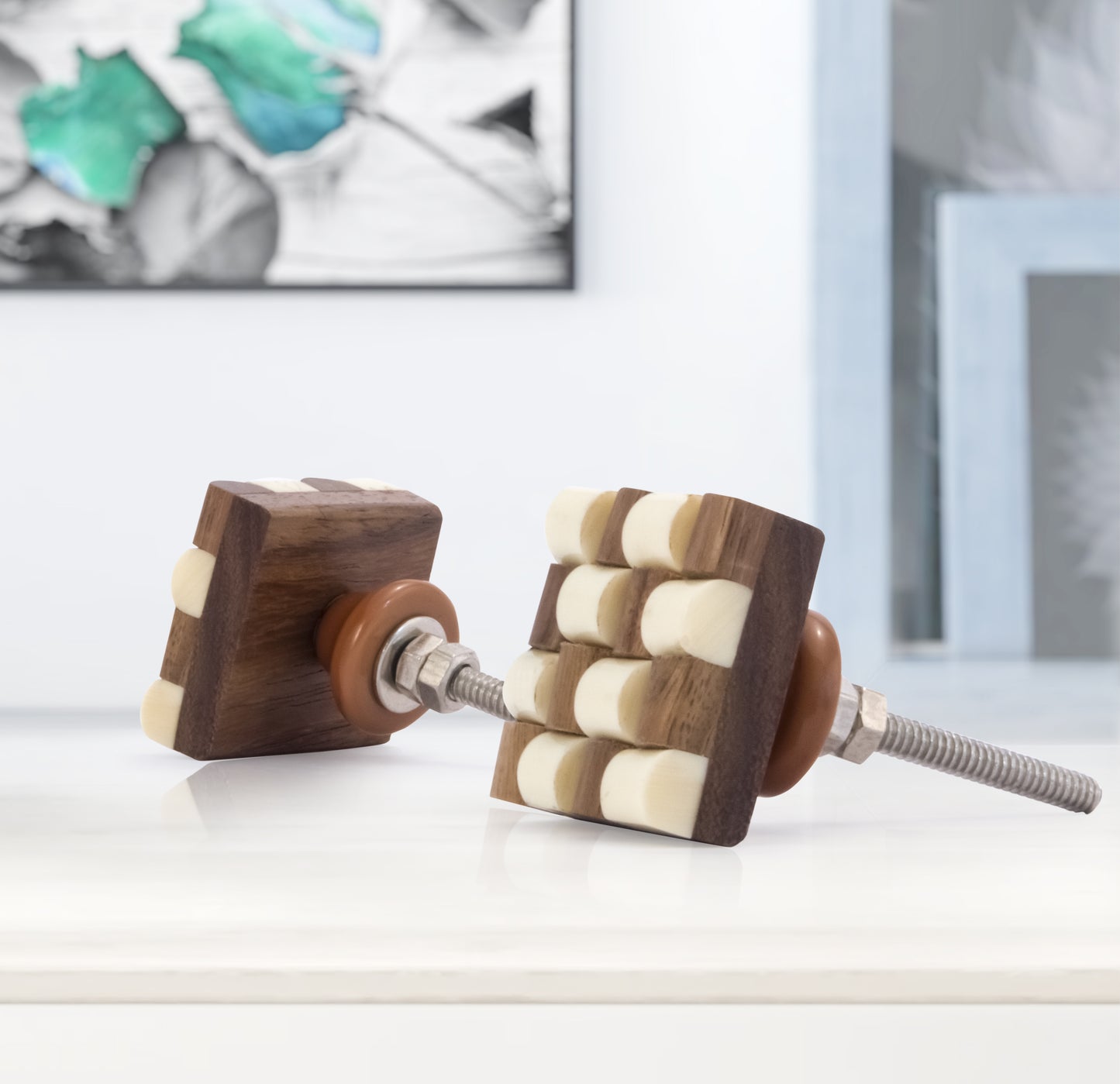 Mascot Hardware Fusion Checkered 1-1/3 in. (34mm) Cream & Brown Drawer Cabinet Knob