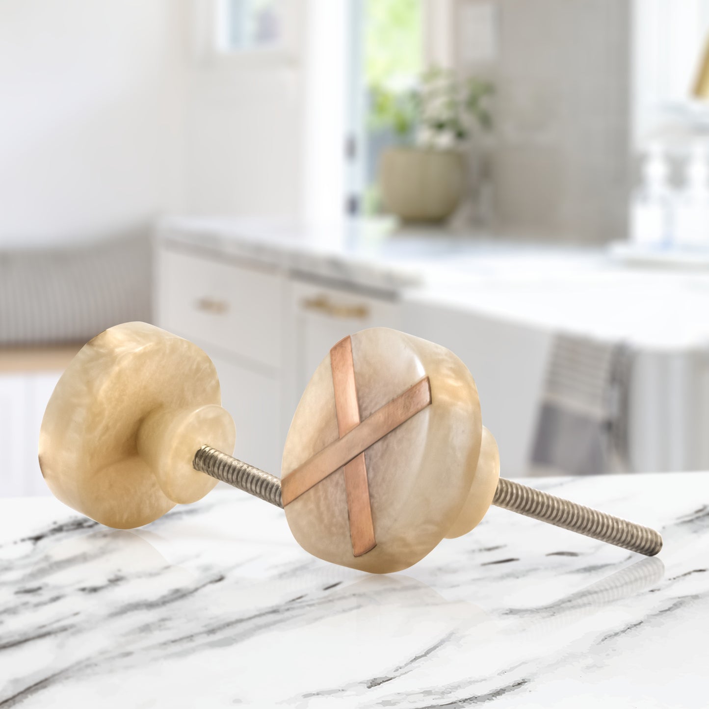 Mascot Hardware Frosted Marble Style Round 1-1/3 in. Peach Drawer Cabinet Knob