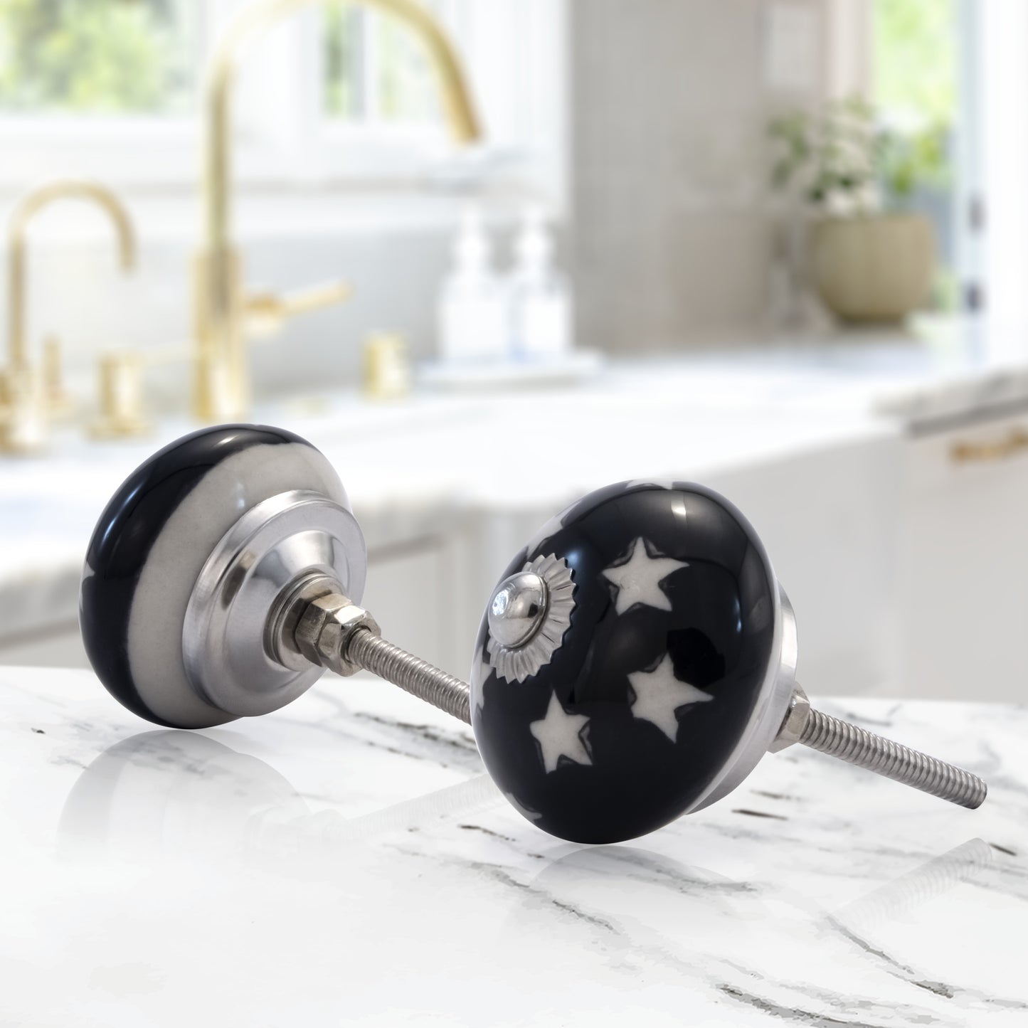 Mascot Hardware Star Constellation 1-3/5 in. Black & White Drawer Cabinet Knob