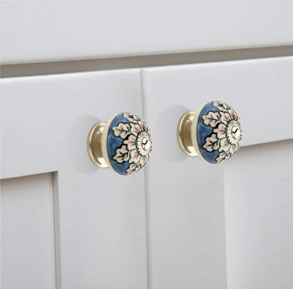 Mascot Hardware Flowers 1-3/5 in. Blue & Cream Cabinet Knob (Pack of 10)