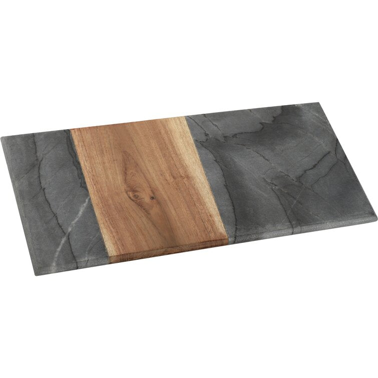 Mascot Hardware Chop-N-Slice 15 in. x 7 in. Rectangle Gray Marble and Wood Cutting Board