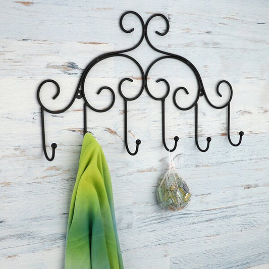 Traditional 20 in. L Black Hook Rail with 6 Hooks