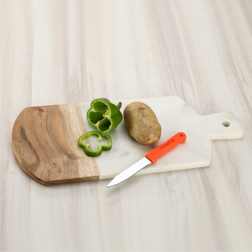 Paddle Shaped Wood and Marble Cutting Board
