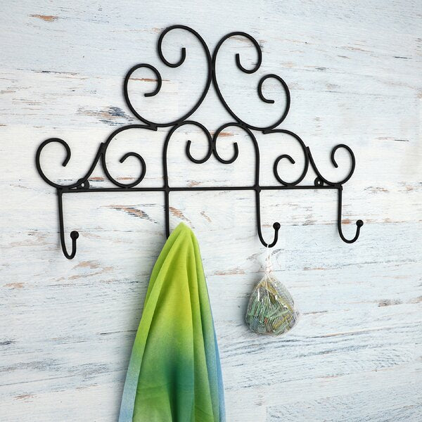Botanical 21 in. L Black Hook Rail with 4 Hooks