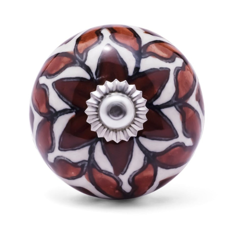 Brown Leaves 1-31/50 in. White & Brown Cabinet Knob (Pack of 10)