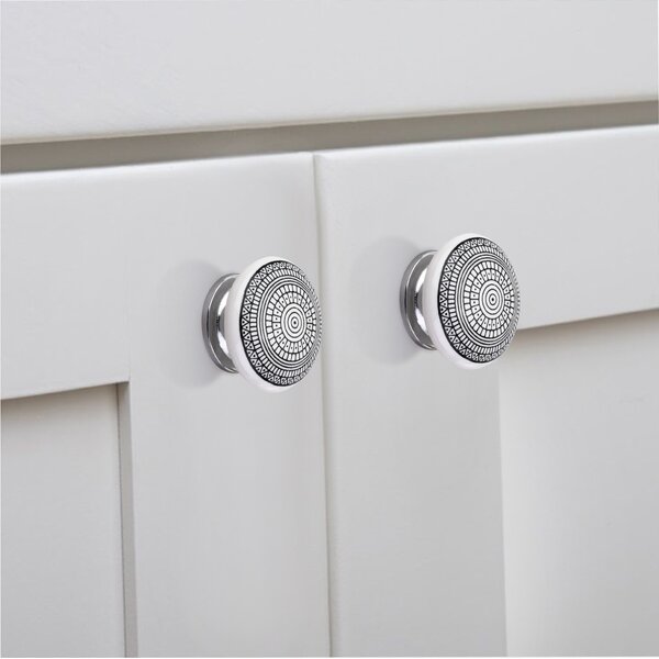 Tribal Design 1-3/5 in. Black & White Cabinet Knob