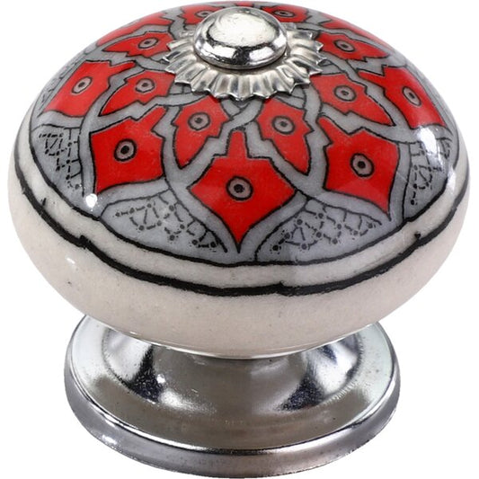 Botanical 1-3/5 in. Grey & Red Leaves Cabinet Knob