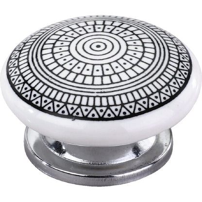 Tribal Design 1-3/5 in. Black & White Cabinet Knob