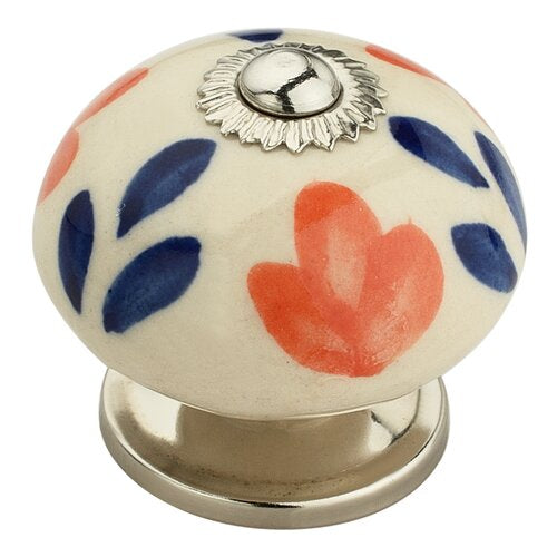 Floral Elegant 1-2/3 in. (42mm)  White & Multicolor Cabinet Knob