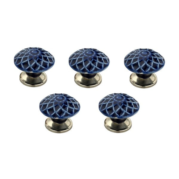 Diagonaled Blue Cabinet Knob (Pack Of 5)