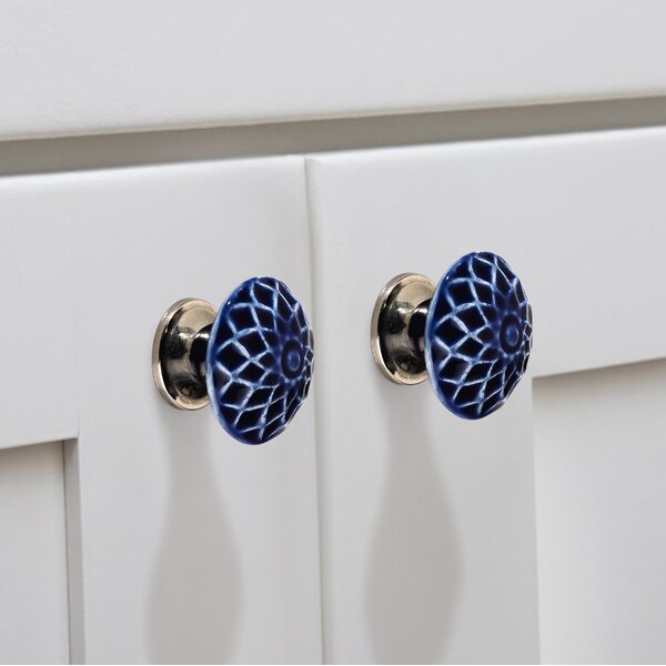 Diagonaled Blue Cabinet Knob (Pack Of 5)