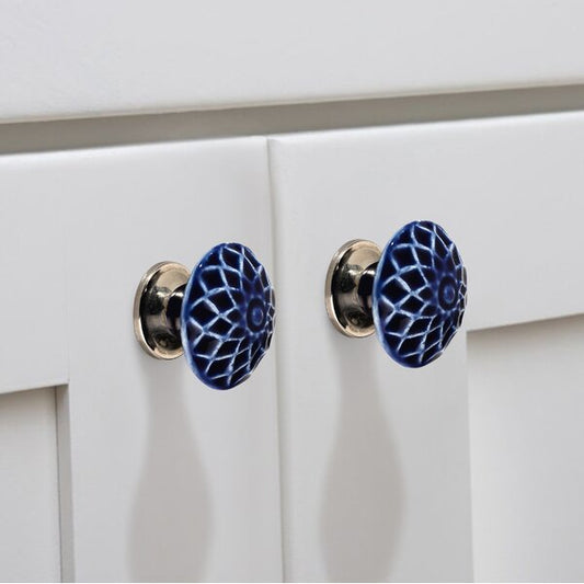 Diagonaled Blue Cabinet Knob (Pack Of 5)