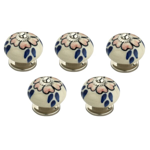 Flower de-Top 1-3/5 in. (41mm) Blue & Cream Cabinet Knob (Pack of 5)