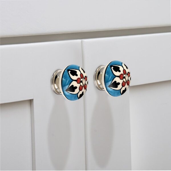 Flower 1-5/8 in. (42mm)  Blue & Multicolor Cabinet Knob (Pack of 5)