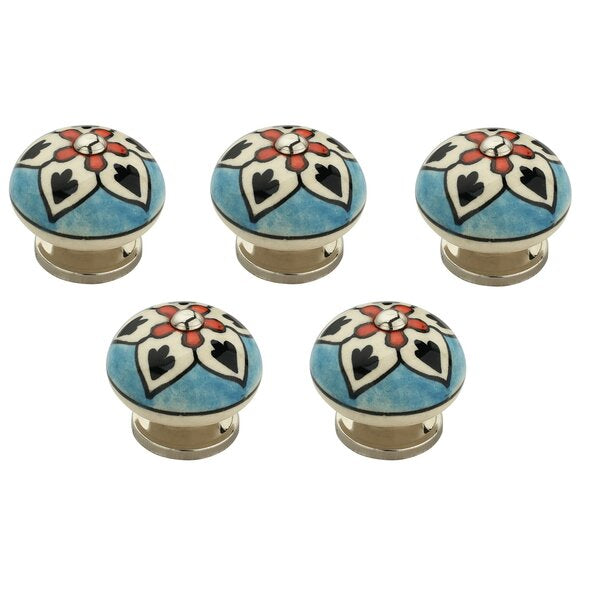 Flower 1-5/8 in. (42mm)  Blue & Multicolor Cabinet Knob (Pack of 5)