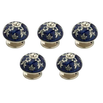 Floral  1-3/5 in. (41mm) Blue & White Cabinet Knob (Pack of 5)