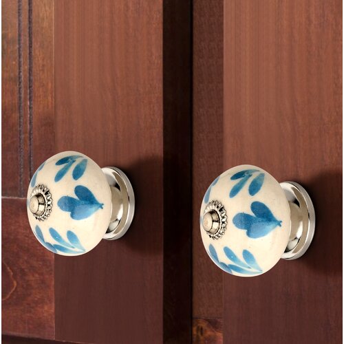 Floral Elegant 1-3/5 in. (41mm) Blue & White Cabinet Knob (Pack of 5)