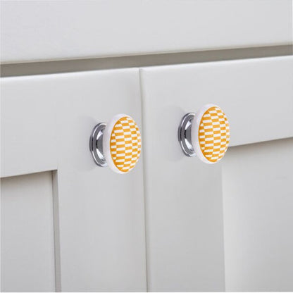 Mascot Hardware Tile Pattern 1-3/5 in. Grey & Yellow Drawer Cabinet Knob