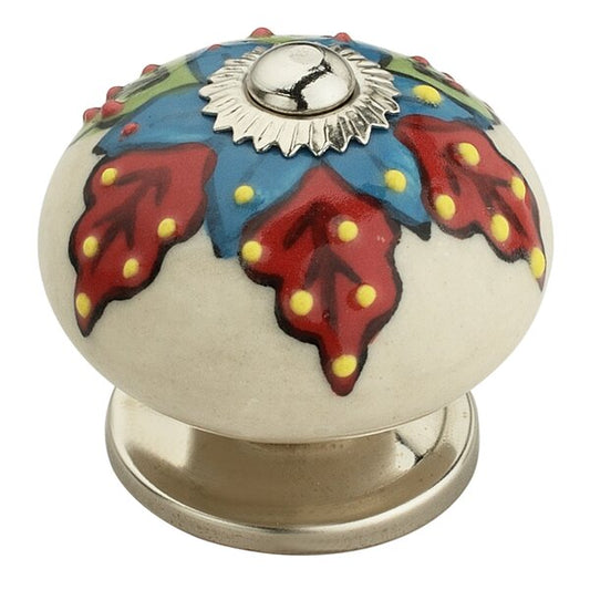 Decent 1-3/5 in. (41mm) White & Multicolor Cabinet Knob