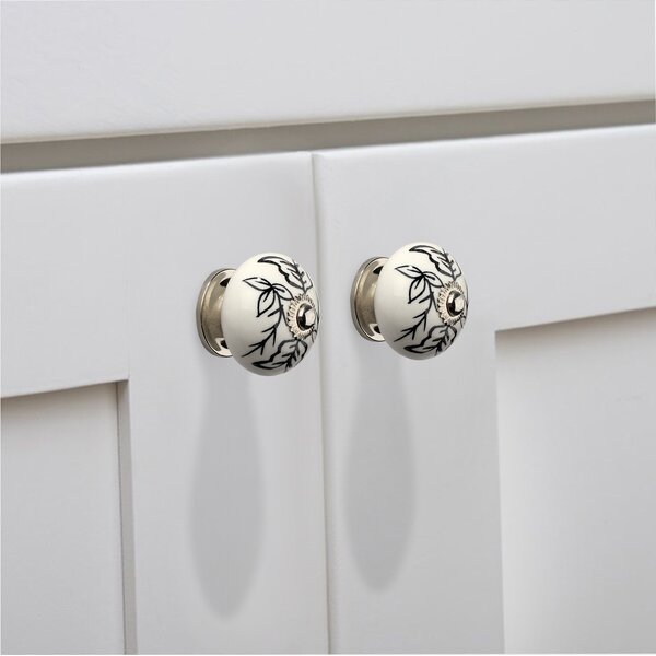 Designer 1-3/5 in. (41mm) Black & White Cabinet Knob