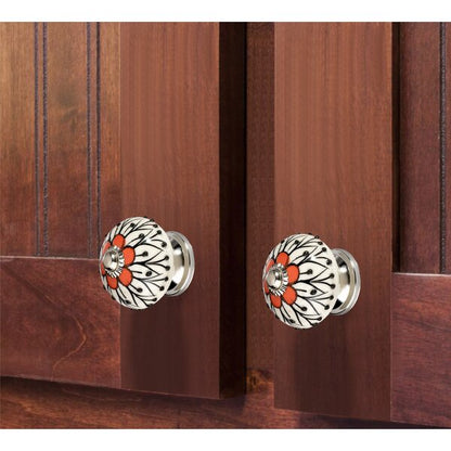 Stone Pattern 1-3/5 in. (41mm) Orange & White Cabinet Knob