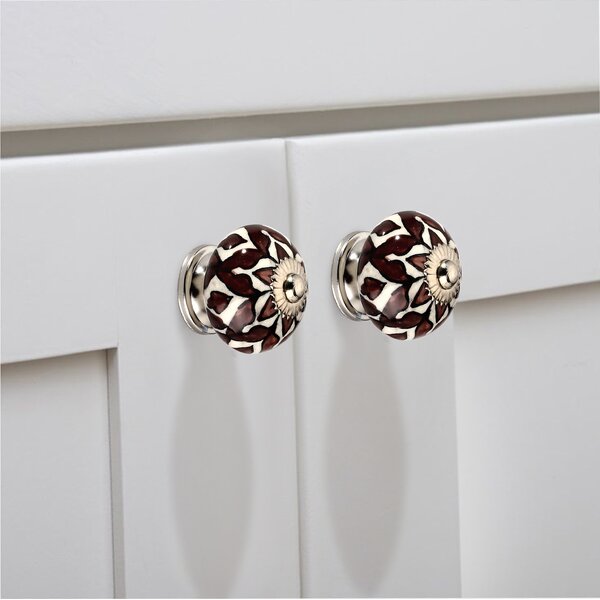 Brown Leaves 1-31/50 in. White & Brown Cabinet Knob (Pack Of 5)