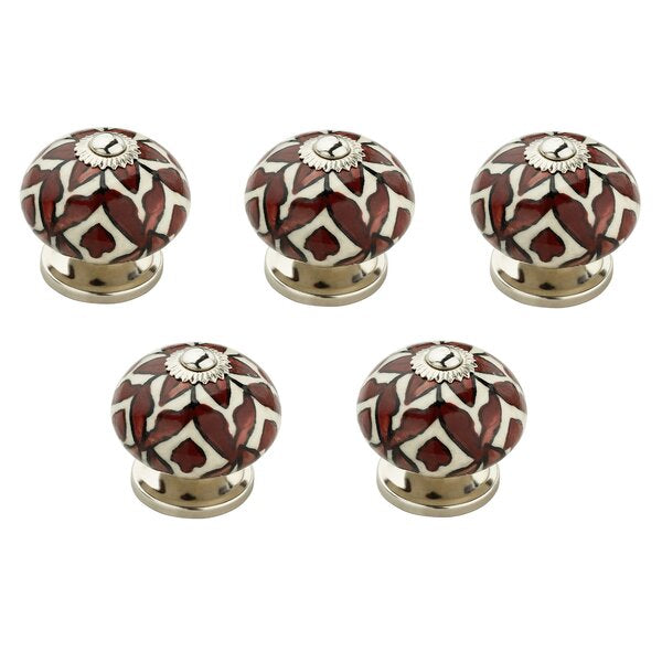Brown Leaves 1-31/50 in. White & Brown Cabinet Knob (Pack Of 5)