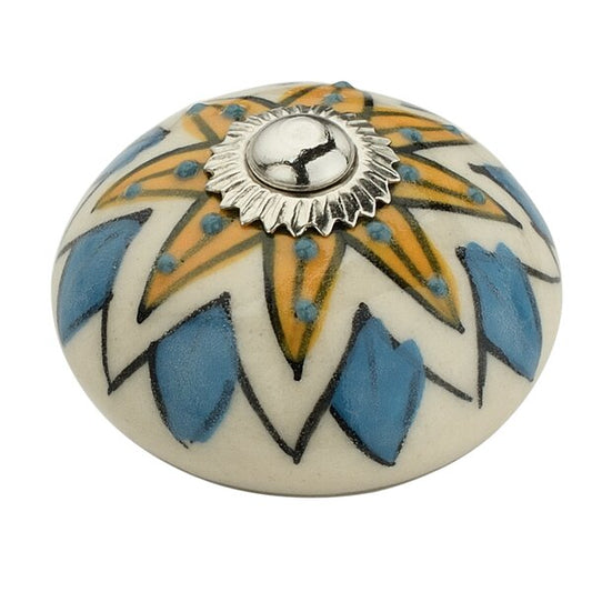 Starred 1-3/5 in. (41mm) Cream & Multicolor Cabinet Knob