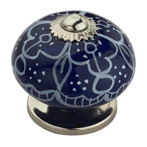 Designer 1-3/5 in. (40mm)  Blue & White Cabinet Knob