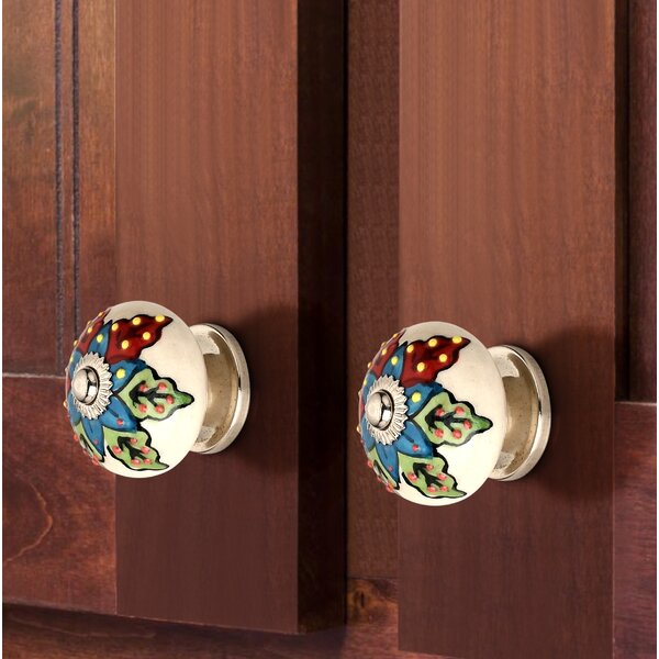Decent 1-3/5 in. (41mm) White & Multicolor Cabinet Knob