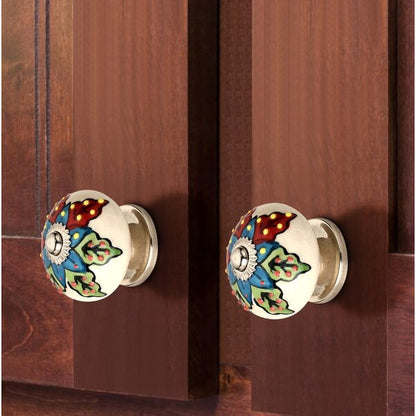 Decent 1-3/5 in. (41mm) White & Multicolor Cabinet Knob