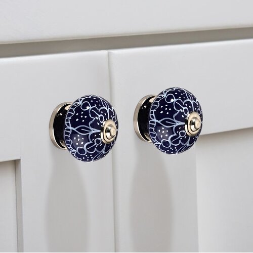 Designer 1-3/5 in. (40mm)  Blue & White Cabinet Knob