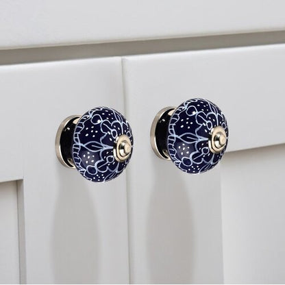 Designer 1-3/5 in. (40mm)  Blue & White Cabinet Knob
