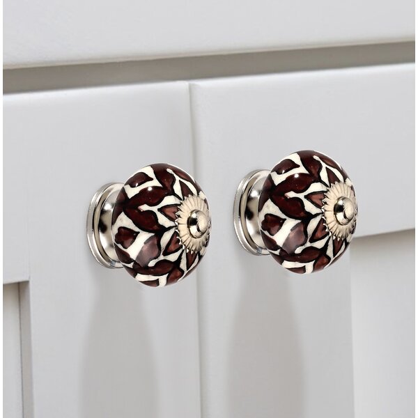 Brown Leaves 1-31/50 in. White & Brown Cabinet Knob (Pack Of 5)