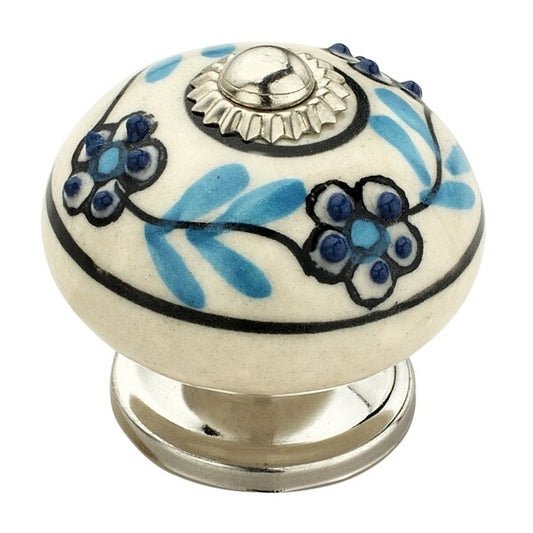 Leaf de-Side 1-3/5 in. (41mm) Black & Cream Cabinet Knob