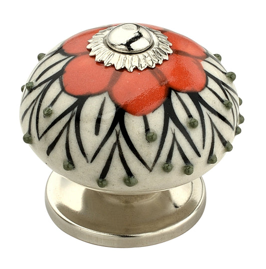 Stone Pattern 1-3/5 in. (41mm) Orange & White Cabinet Knob