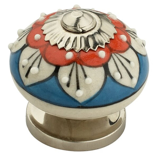 Stone Pattern Round 1-4/7 in. (40mm) Red & Blue Cabinet Knob