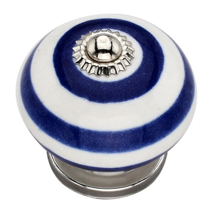 Ringed 1-4/7 in. Blue Round Cabinet Knob