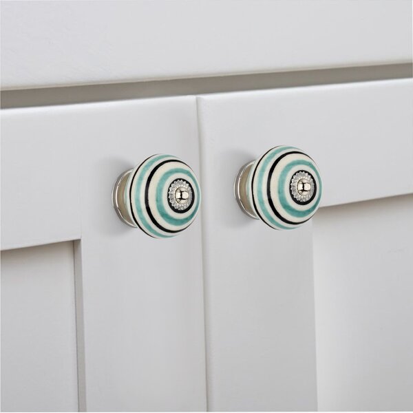Ringed 1-4/7 in. Green and Black Round Cabinet Knob