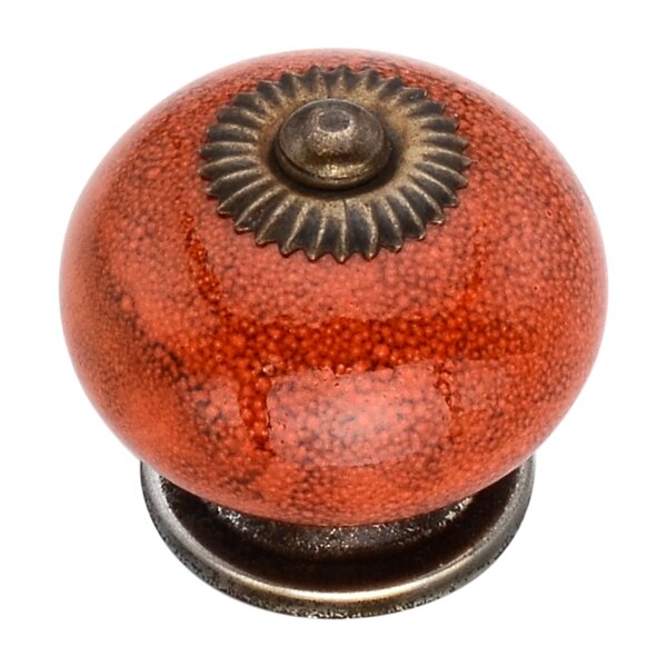 Distressed 1-4/7 in. Orange Round Cabinet Knob