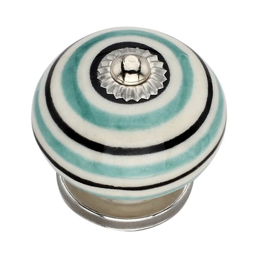 Ringed 1-4/7 in. Green and Black Round Cabinet Knob