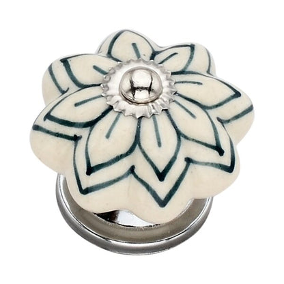 Green 1-4/7 in. Floral on White Cabinet Knob