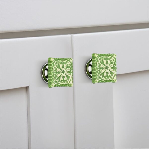 Intricate 1-4/7 in. Lime Tile Cabinet Knob