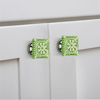 Intricate 1-4/7 in. Lime Tile Cabinet Knob