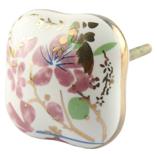 Ceramic Square 1-4/7 in. White & Gold Cabinet Knob
