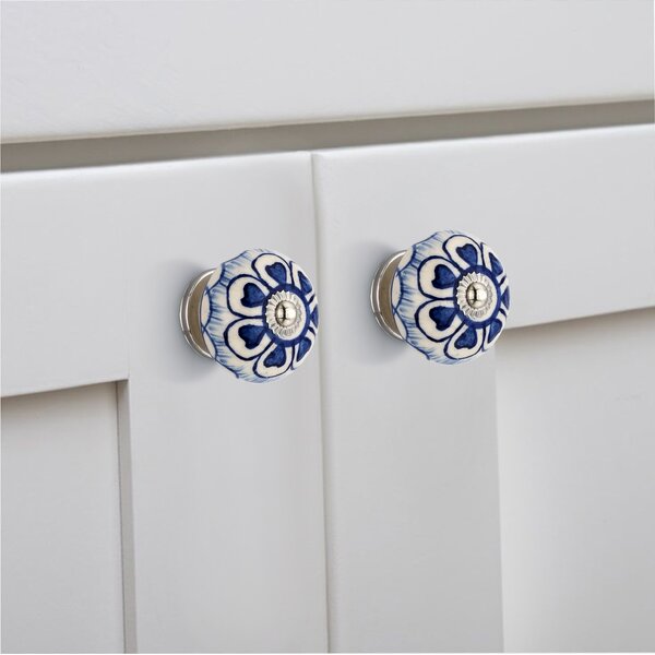 Heart Washed 1-4/7 in. Blue Round Cabinet Knob