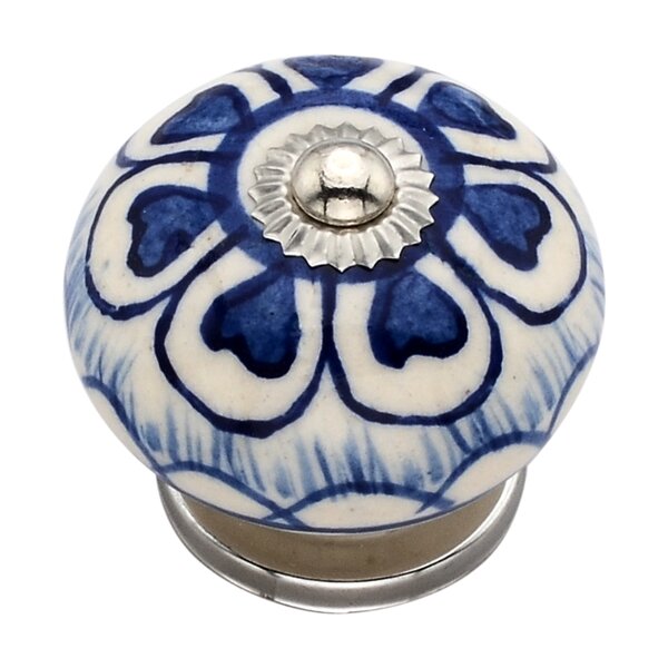 Heart Washed 1-4/7 in. Blue Round Cabinet Knob