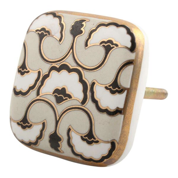 Mascot Hardware Ceramic Square 1-6/7 in. Black & Gold Drawer Cabinet Knob