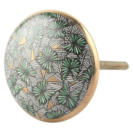 Ceramic Round 1-2/3 in. Green & Gold Cabinet Knob
